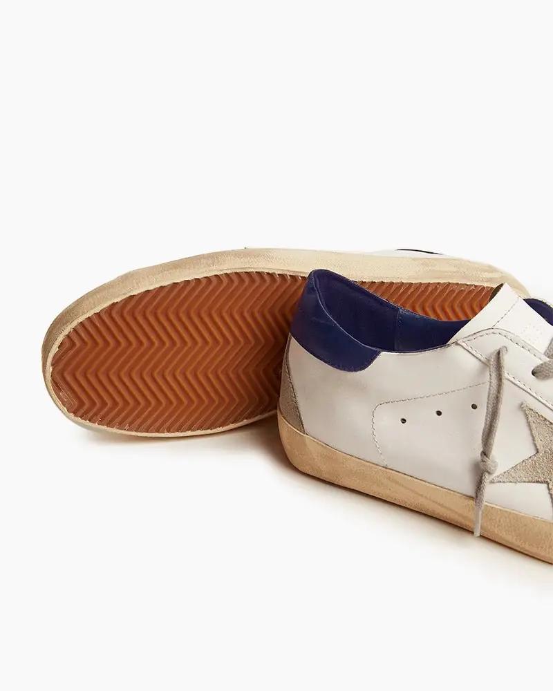 White Nappa Leather Sneakers with Suede Star and Blue Heel Tab Tektoty