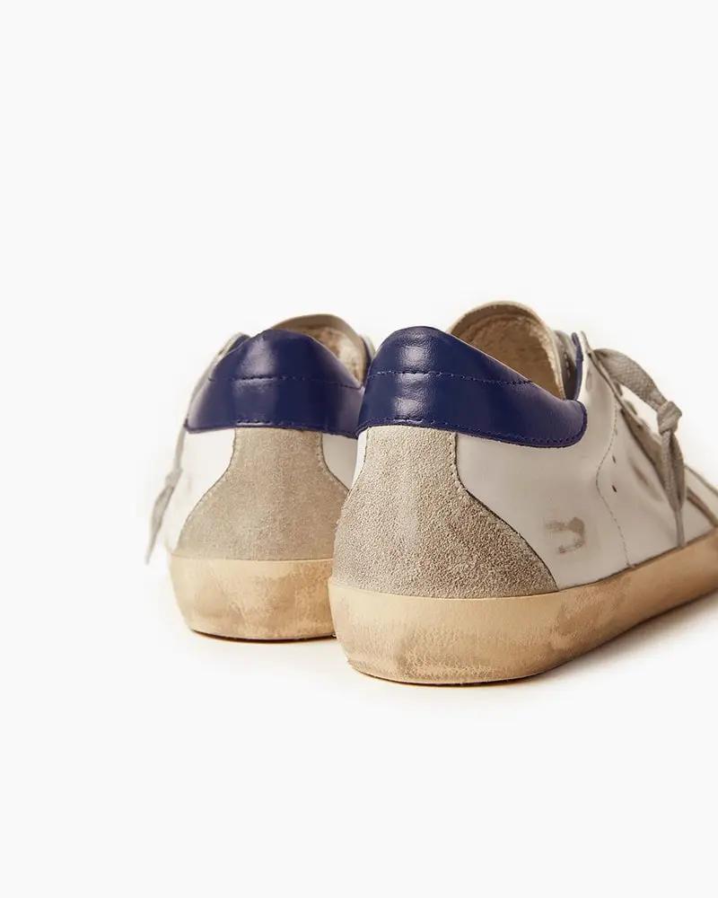White Nappa Leather Sneakers with Suede Star and Blue Heel Tab Tektoty