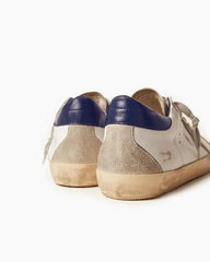 White Nappa Leather Sneakers with Suede Star and Blue Heel Tab Tektoty