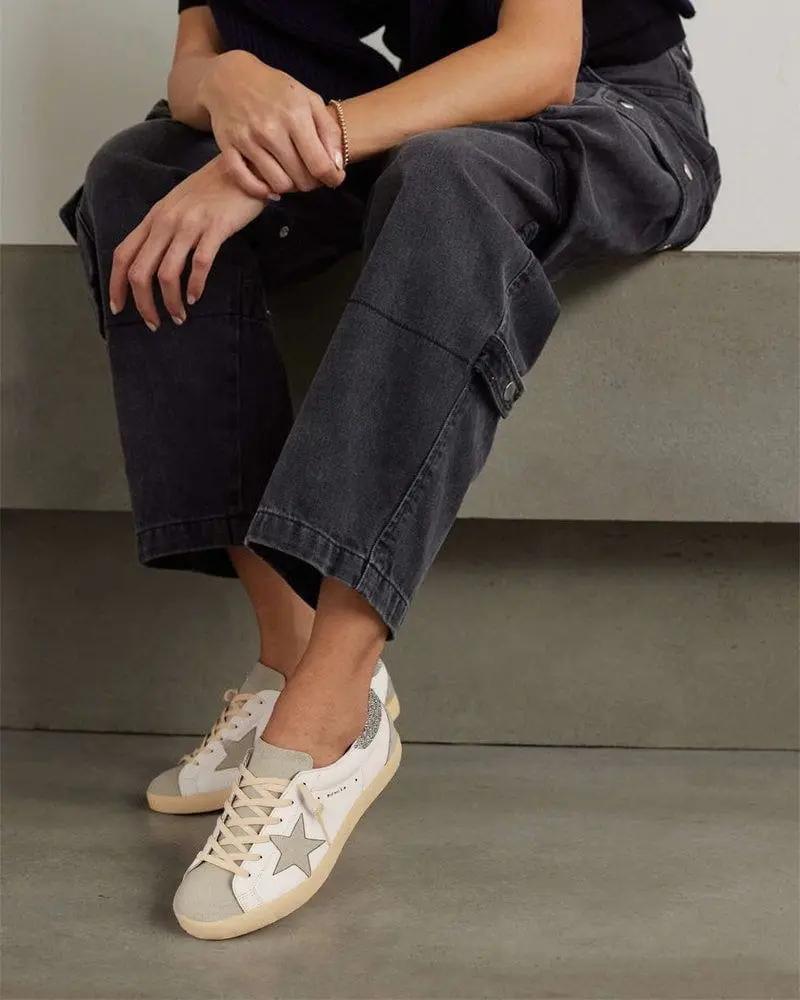 Men's White Nappa Leather Gray Star Sneakers Tektoty