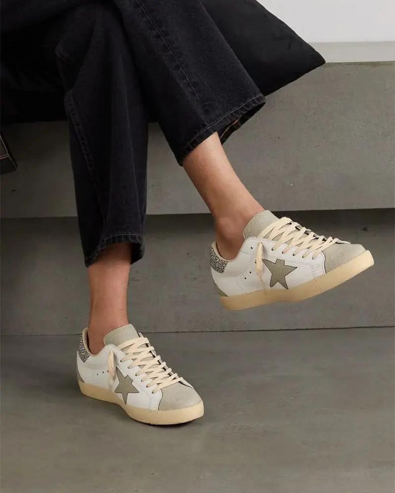 White Nappa Leather Gray Star Sneakers Tektoty