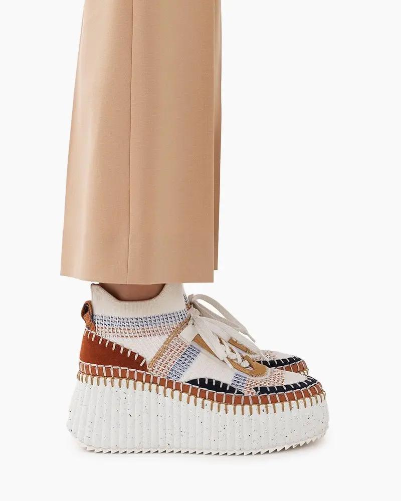 Multicolor Knit Chunky High-Top Platform Sneakers Tektoty