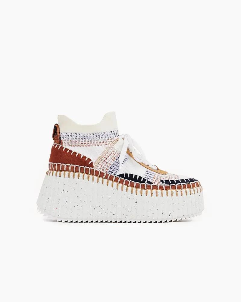 Multicolor Knit Chunky High-Top Platform Sneakers Tektoty