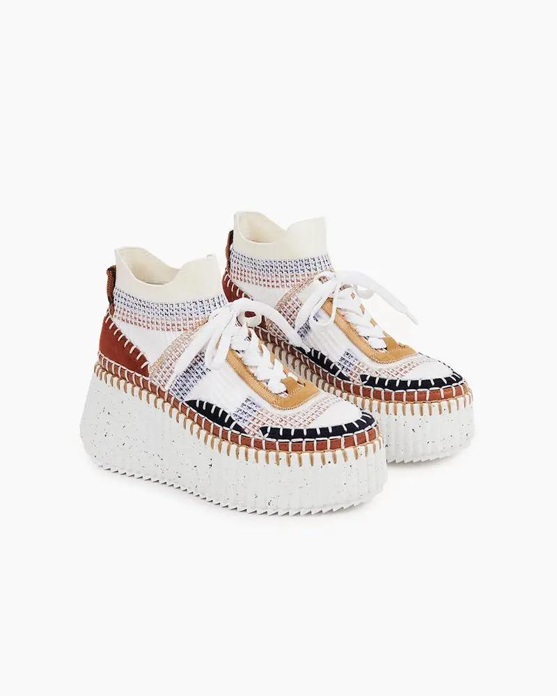 Multicolor Knit Chunky High-Top Platform Sneakers Tektoty