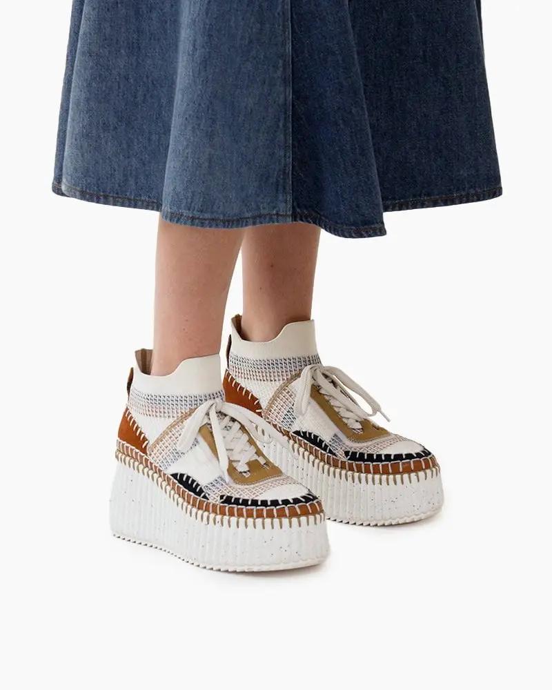 Multicolor Knit Chunky High-Top Platform Sneakers Tektoty