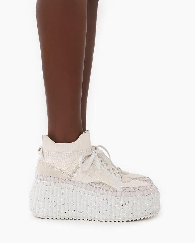 Multicolor Knit Chunky High-Top Platform Sneakers Tektoty