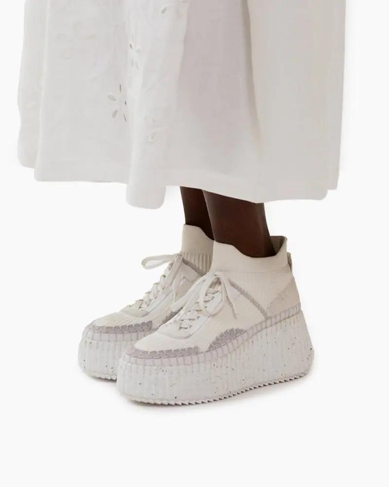 Multicolor Knit Chunky High-Top Platform Sneakers Tektoty