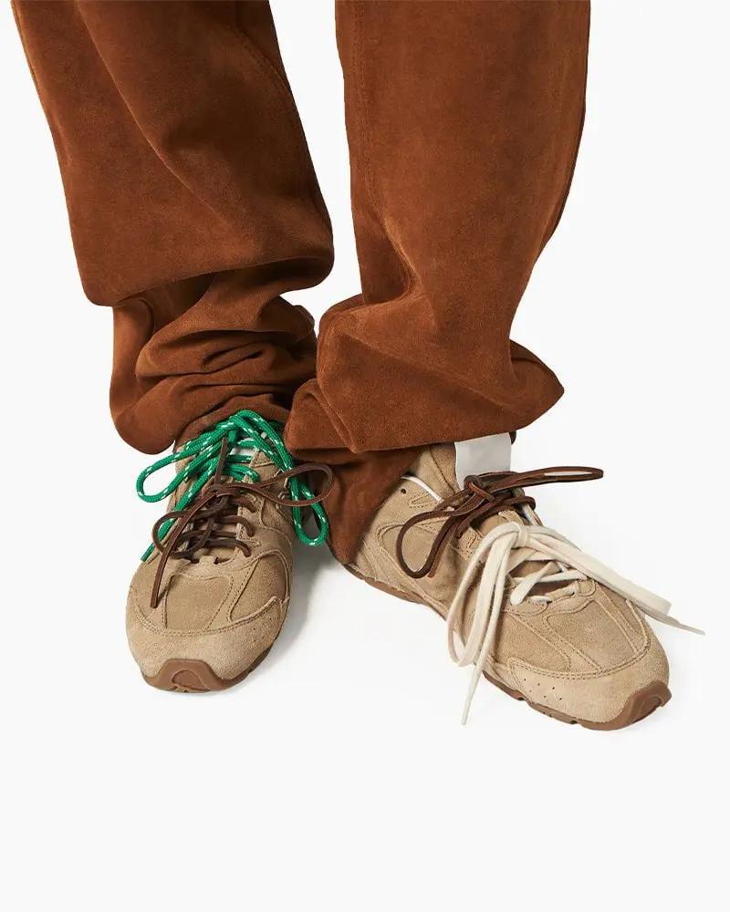 Suede Distressed Finish Mismatched Laces Sneakers Tektoty