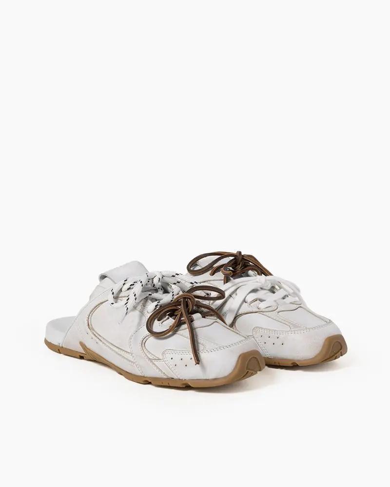 Leather Slip-On Dual-Tone Laces Mule Sneakers Tektoty