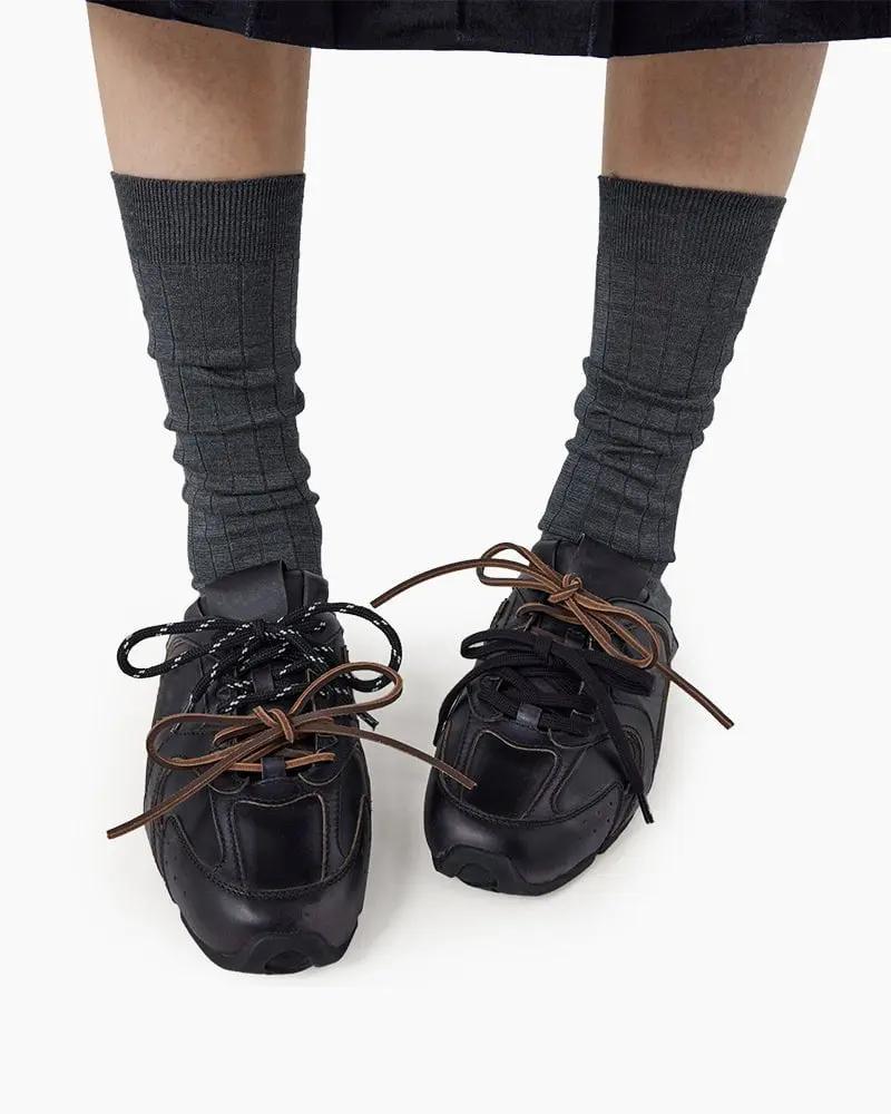 Leather Slip-On Dual-Tone Laces Mule Sneakers Tektoty