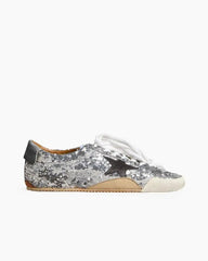 Silver Sequins Sneakers with Black Star and Beige Heel Tab Tektoty