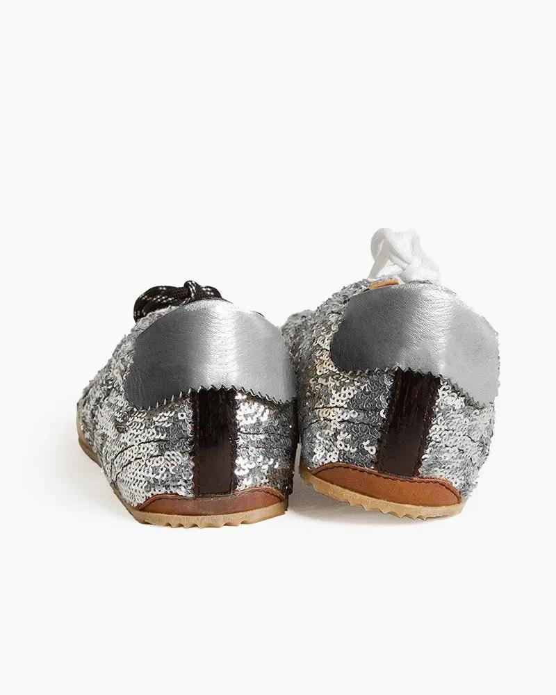 Silver Sequins Sneakers with Black Star and Beige Heel Tab Tektoty