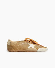 Tobacco Colored Suede Nappa Leather Sneakers with White Star and Gold Heel Tab Tektoty