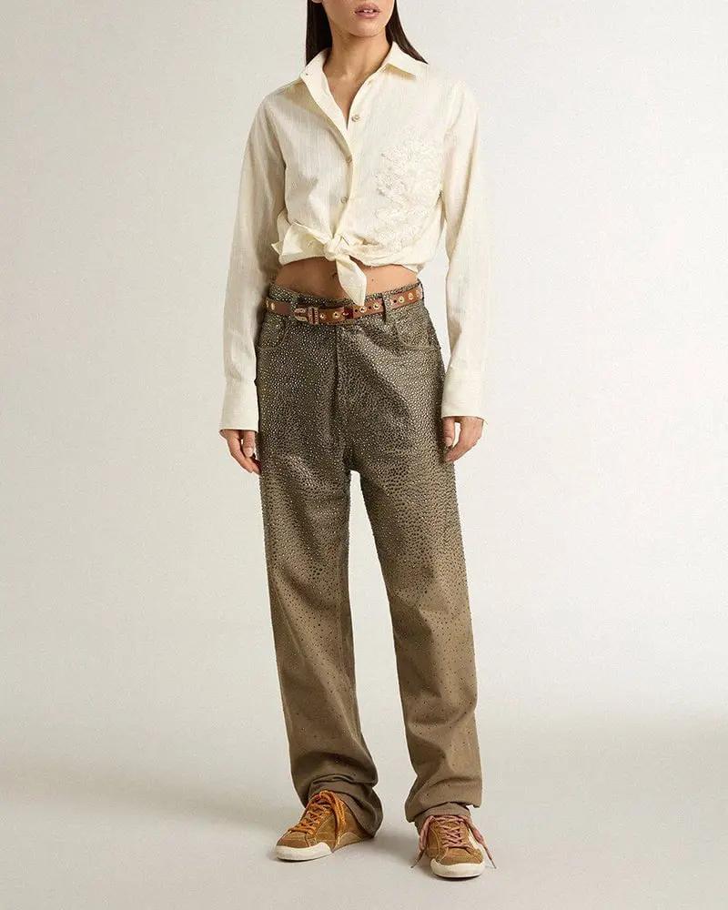 Tobacco Colored Suede Nappa Leather Sneakers with White Star and Gold Heel Tab Tektoty