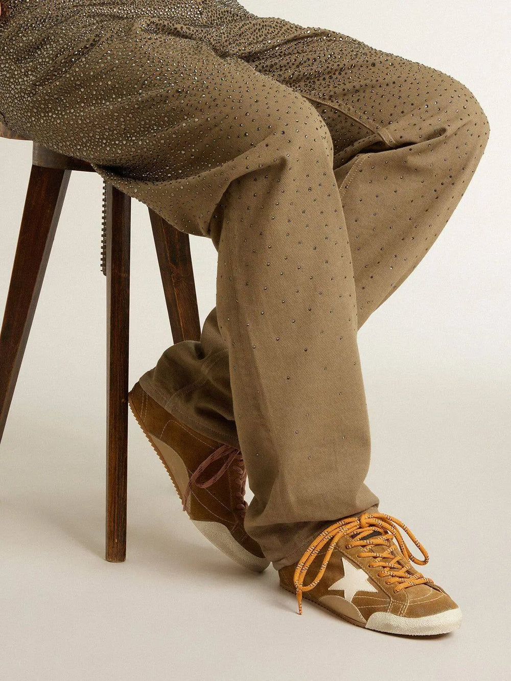 Men's Tobacco Colored Suede Nappa Leather Sneakers with White Star and Gold Heel Tab Tektoty