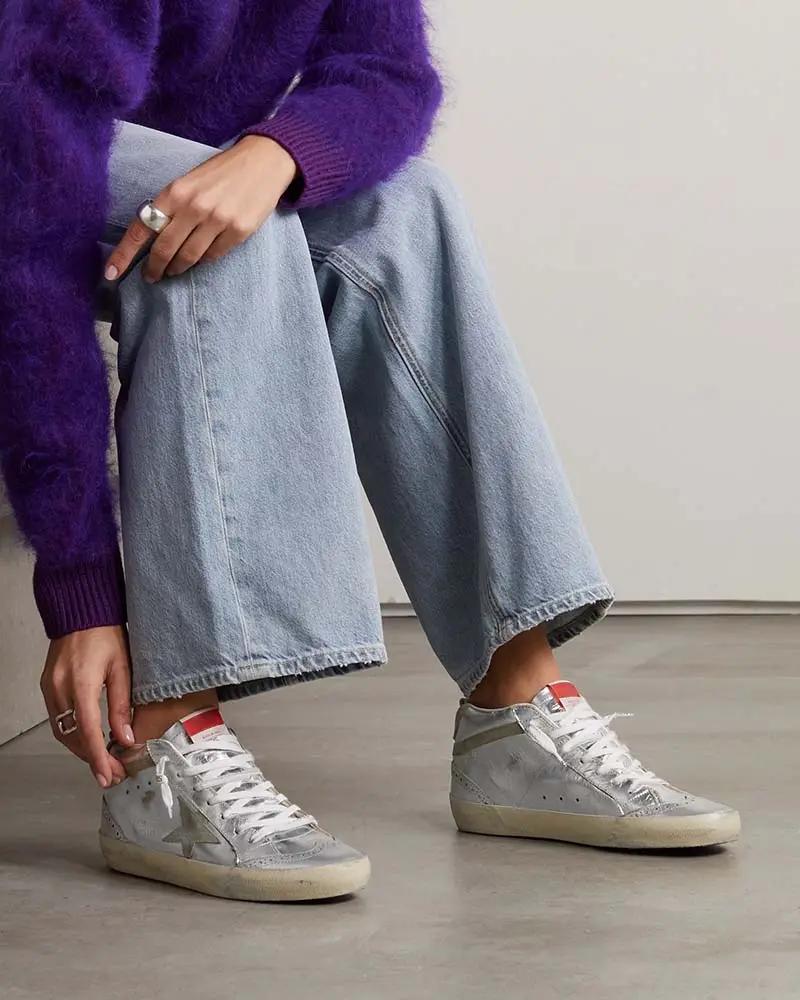 Women's Mid Star Leather Sneakers Tektoty