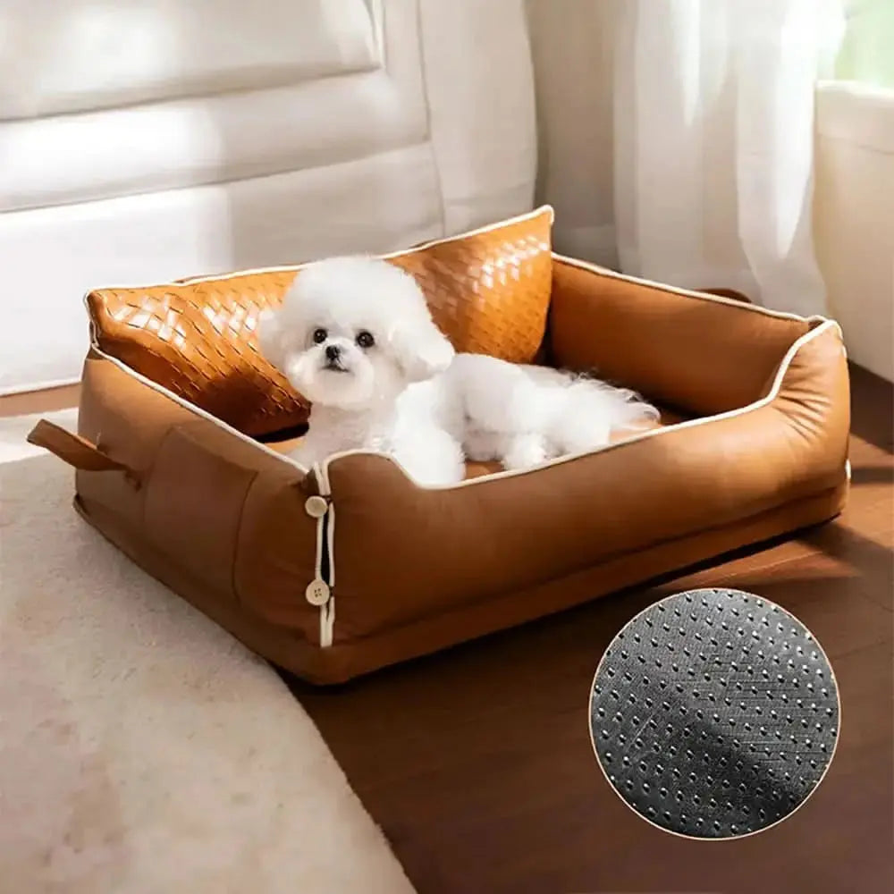 Faux Leather Waterproof Latex Protective Spine Dog Sofa Bed Tektoty