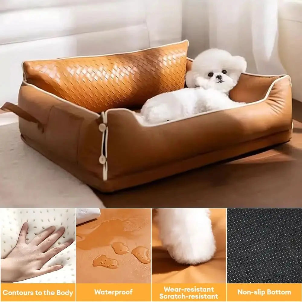 Faux Leather Waterproof Latex Protective Spine Dog Sofa Bed Tektoty