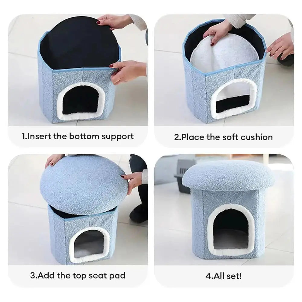 Portable Home Ottoman Pet House Foldable Condo Cat Cave FUNNYFUZZY