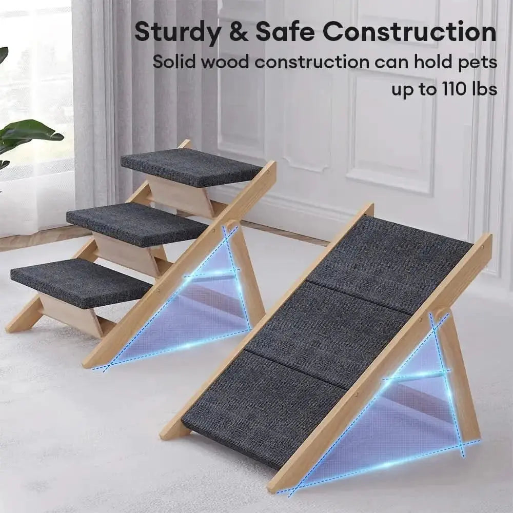 2-in-1 Foldable Wooden Dog Stairs & Ramp with Non-Slip Pad Tektoty