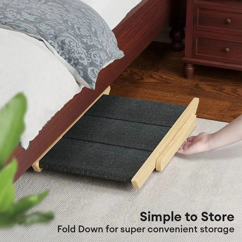 2-in-1 Foldable Wooden Dog Stairs & Ramp with Non-Slip Pad Tektoty