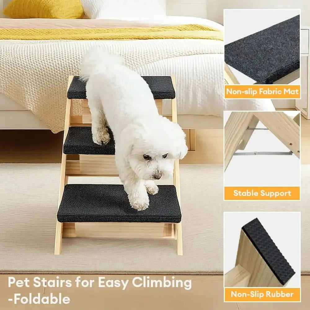 2-in-1 Foldable Wooden Dog Stairs & Ramp with Non-Slip Pad Tektoty