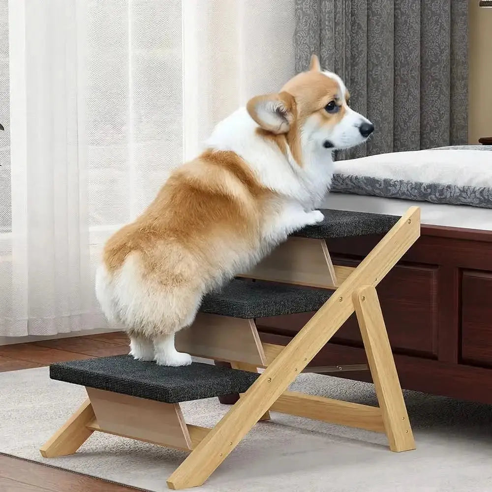 2-in-1 Foldable Wooden Dog Stairs & Ramp with Non-Slip Pad Tektoty