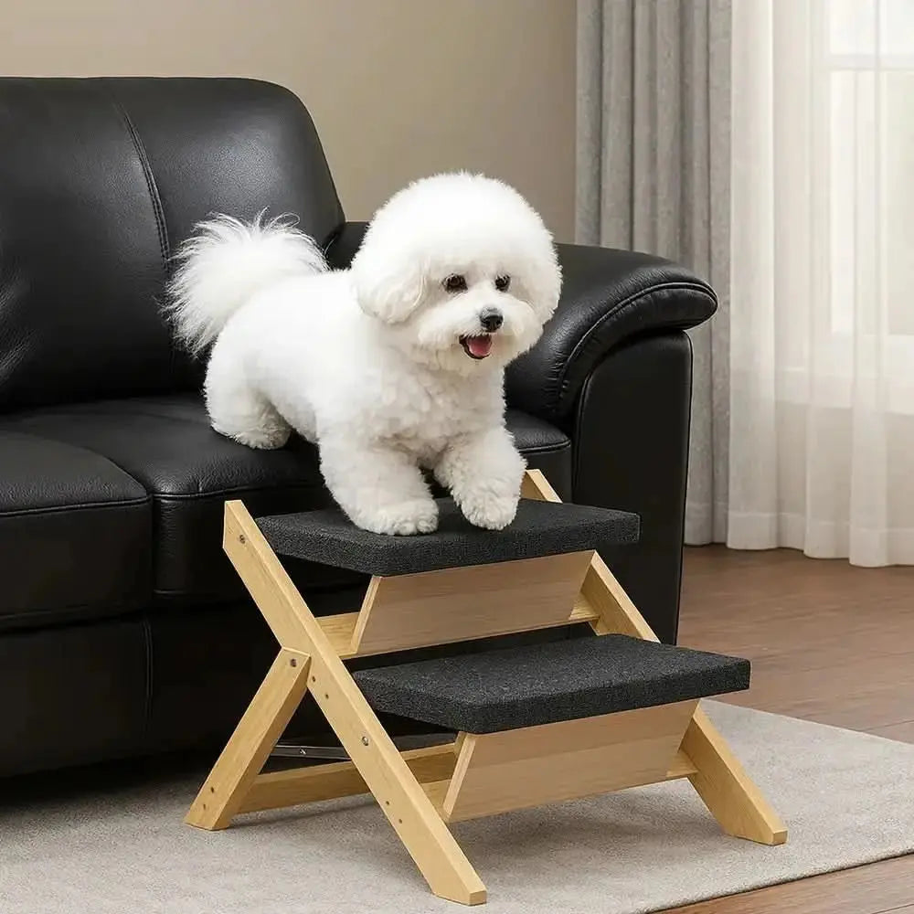 2-in-1 Foldable Wooden Dog Stairs & Ramp with Non-Slip Pad Tektoty