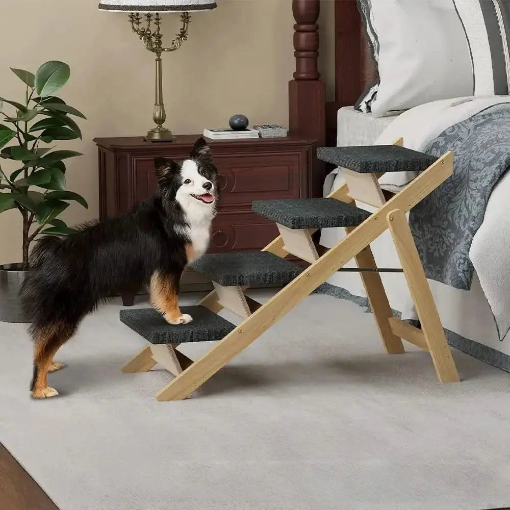 2-in-1 Foldable Wooden Dog Stairs & Ramp with Non-Slip Pad Tektoty
