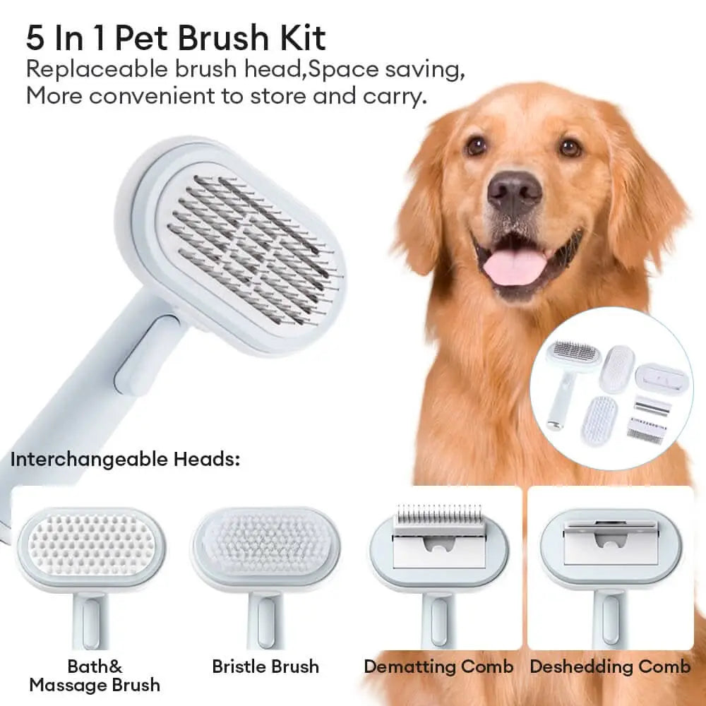 5 IN 1 Dogs & Cats Self-Cleaning Brush Pet Grooming Kit Tektoty