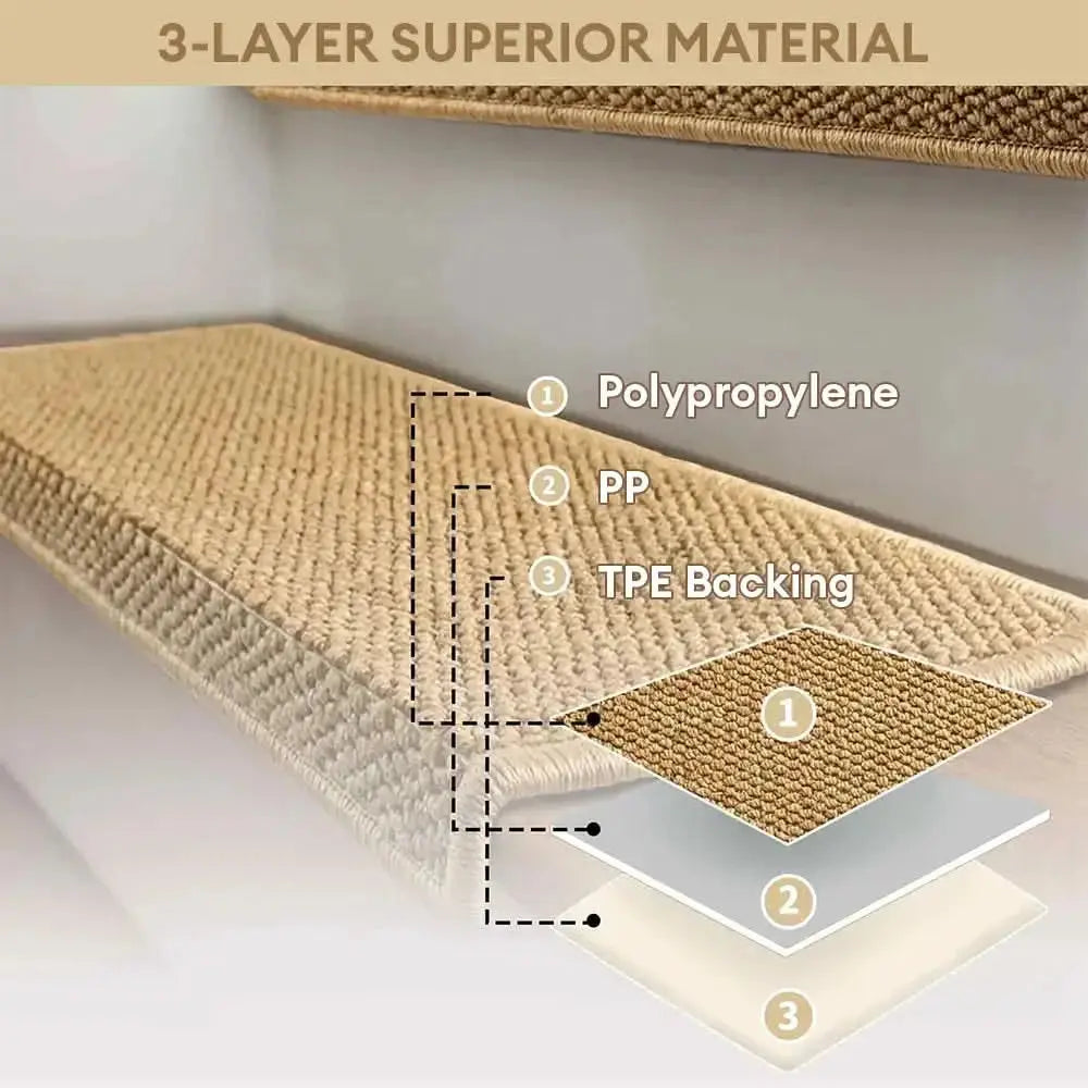 Anti-scratch Faux Sisal Stair Protectors Tape Free Washable Carpet Stair Treads Tektoty