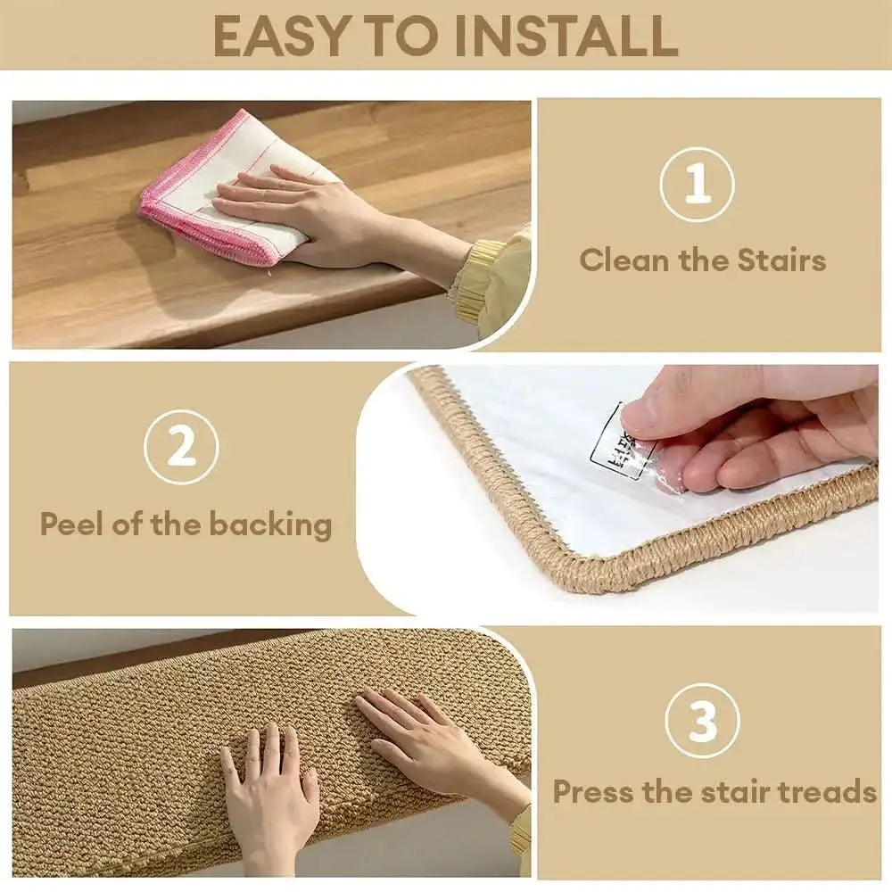 Anti-scratch Faux Sisal Stair Protectors Tape Free Washable Carpet Stair Treads Tektoty