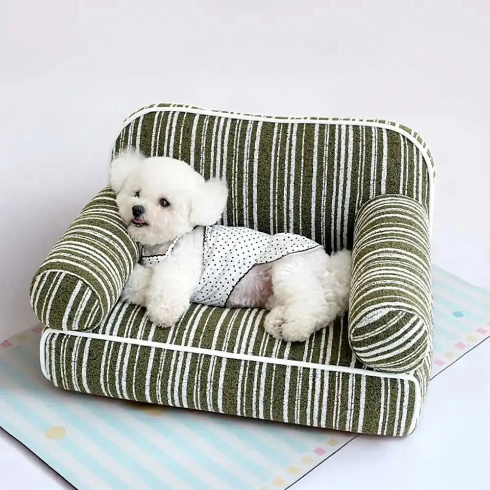 Chenille Striped Jacquard Velvet Dog Sofa Bed for Puppies Tektoty