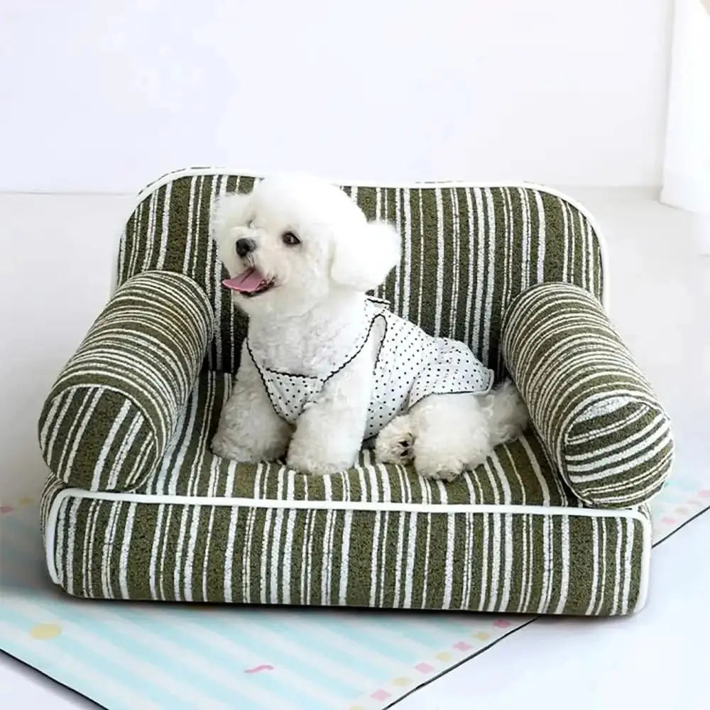 Chenille Striped Jacquard Velvet Dog Sofa Bed for Puppies Tektoty