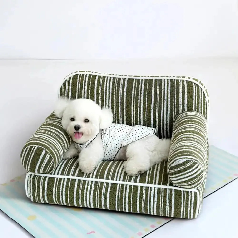Chenille Striped Jacquard Velvet Dog Sofa Bed for Puppies Tektoty