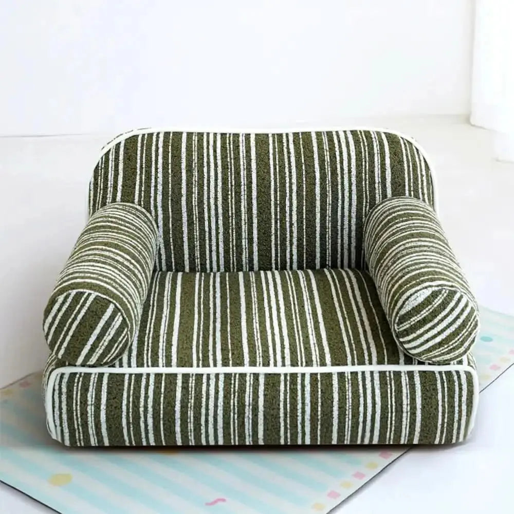 Chenille Striped Jacquard Velvet Dog Sofa Bed for Puppies Tektoty