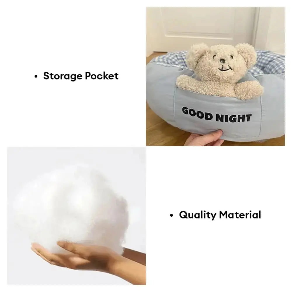 Goodnight Deep Sleep All-around Calming Dog Bed with Bear Toy Tektoty