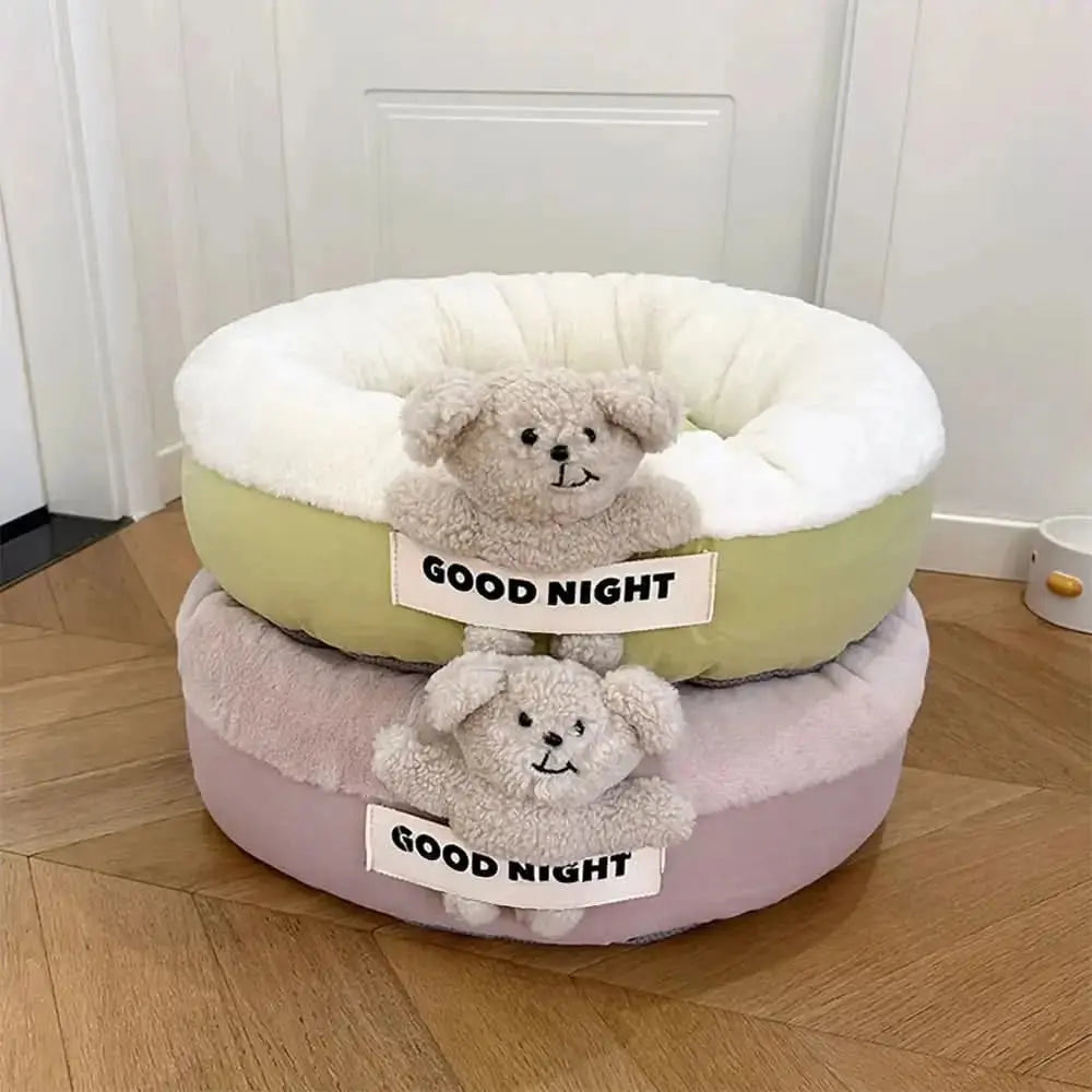 Goodnight Deep Sleep All-around Calming Dog Bed with Bear Toy Tektoty