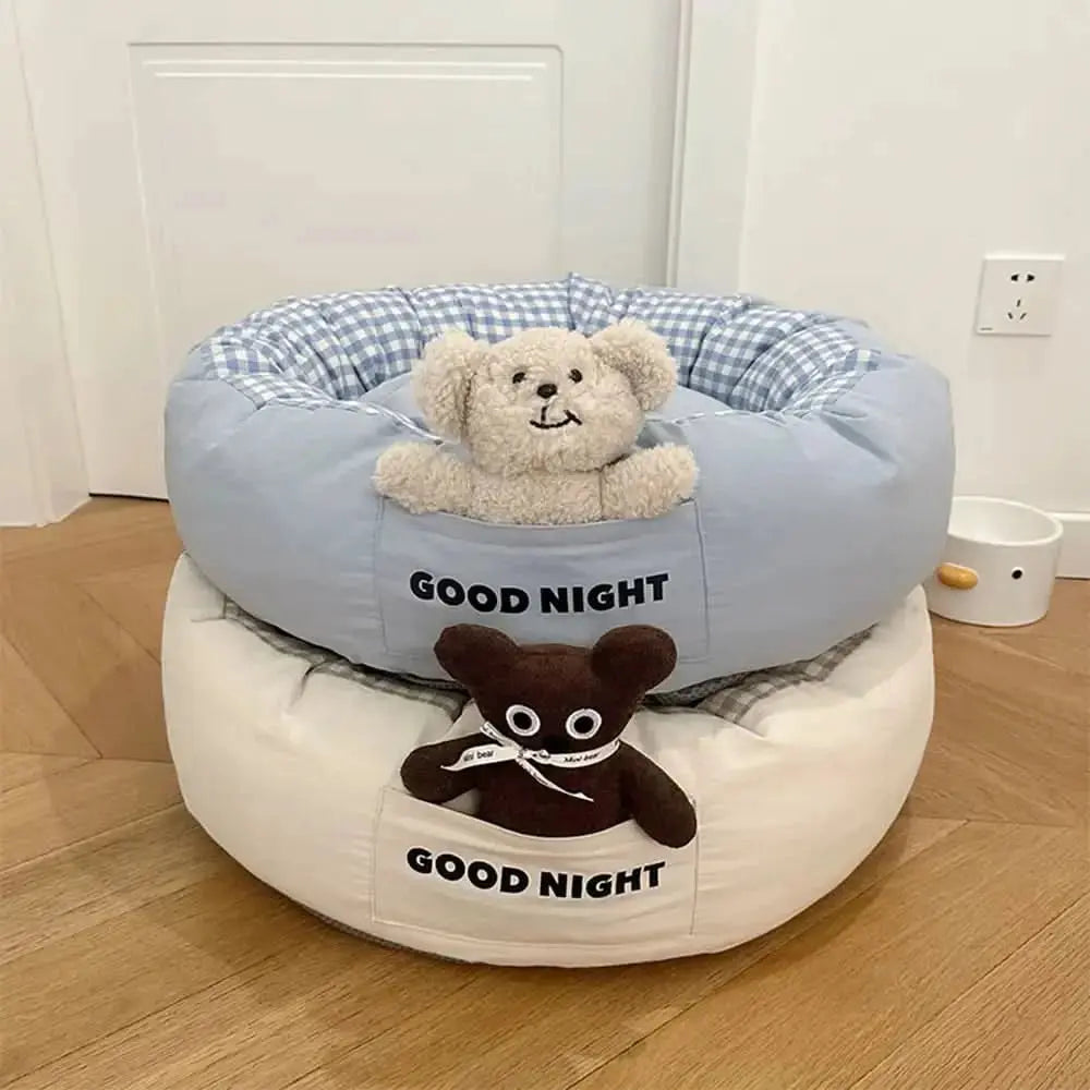 Goodnight Deep Sleep All-around Calming Dog Bed with Bear Toy Tektoty