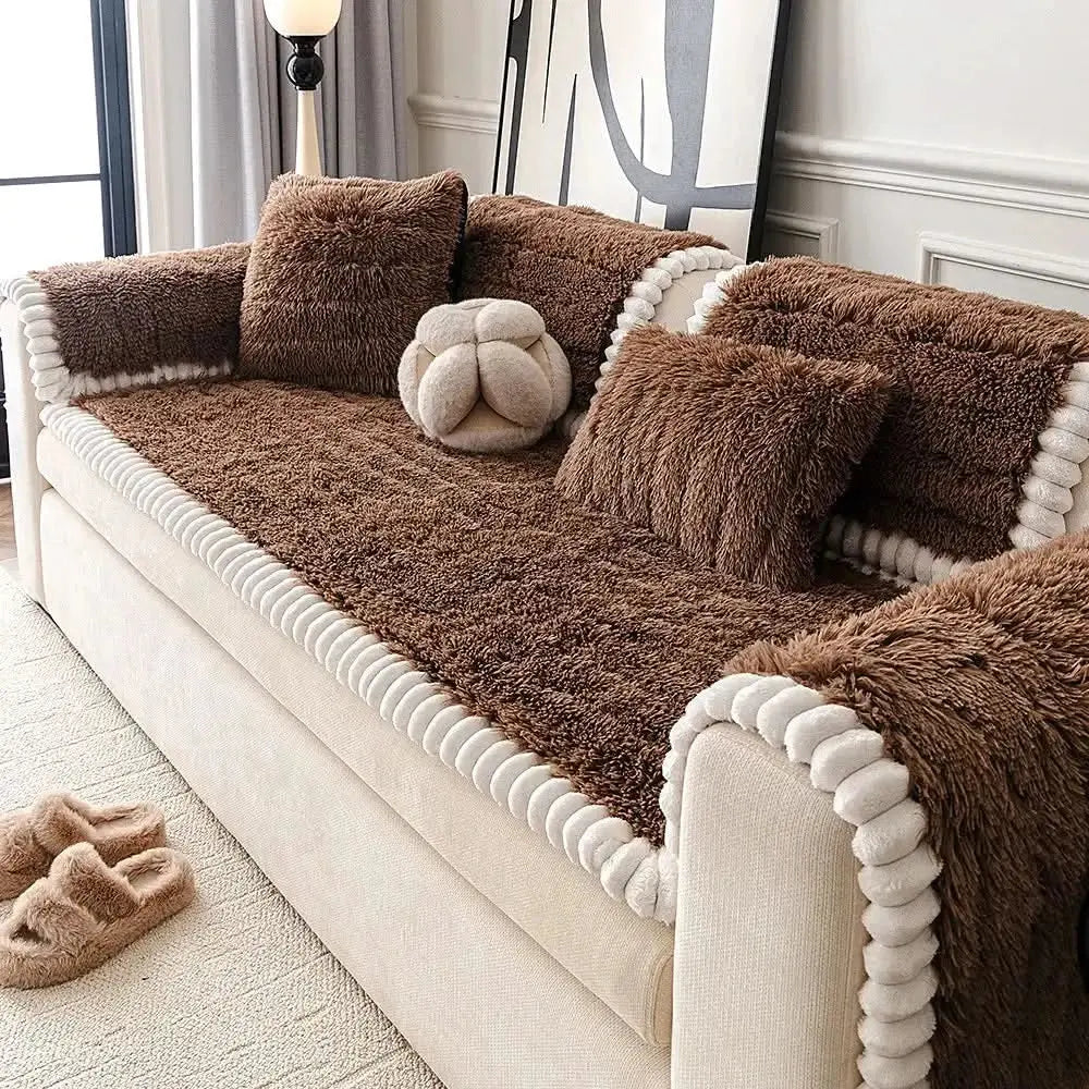 Luxury Fluffy Plush Thickened Comfortable Non-Slip Couch Cover Tektoty