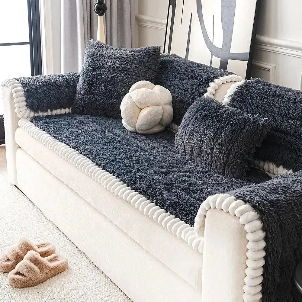 Luxury Fluffy Plush Thickened Comfortable Non-Slip Couch Cover Tektoty