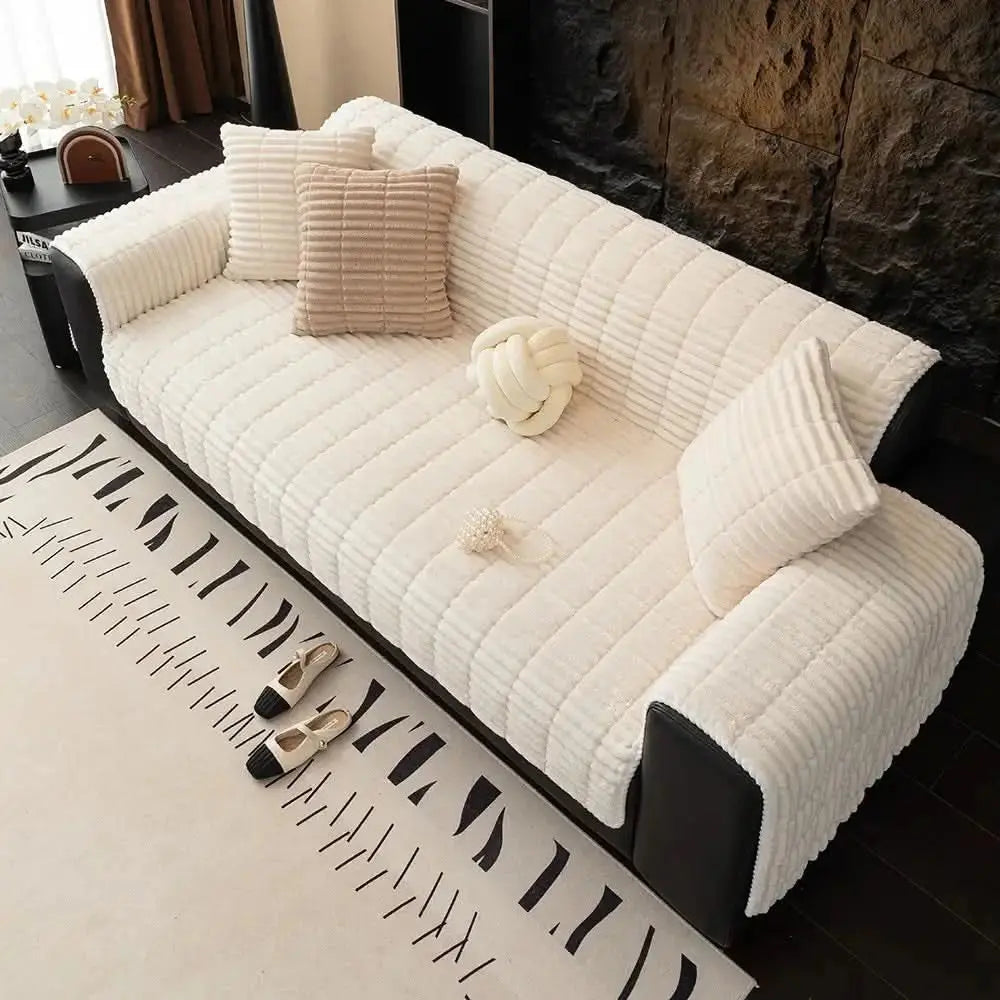One-Piece Cozy Flannel Sofa Protection Non-Slip Couch Cover Tektoty