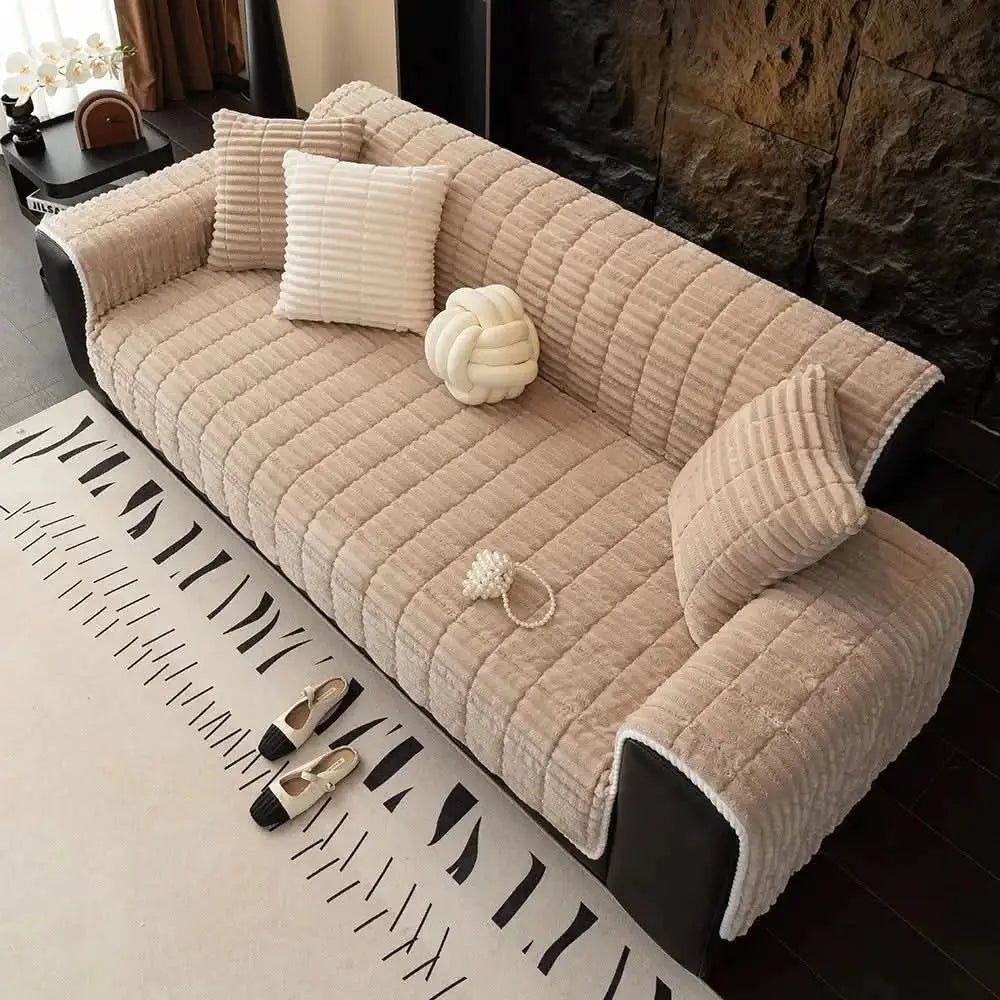 One-Piece Cozy Flannel Sofa Protection Non-Slip Couch Cover Tektoty