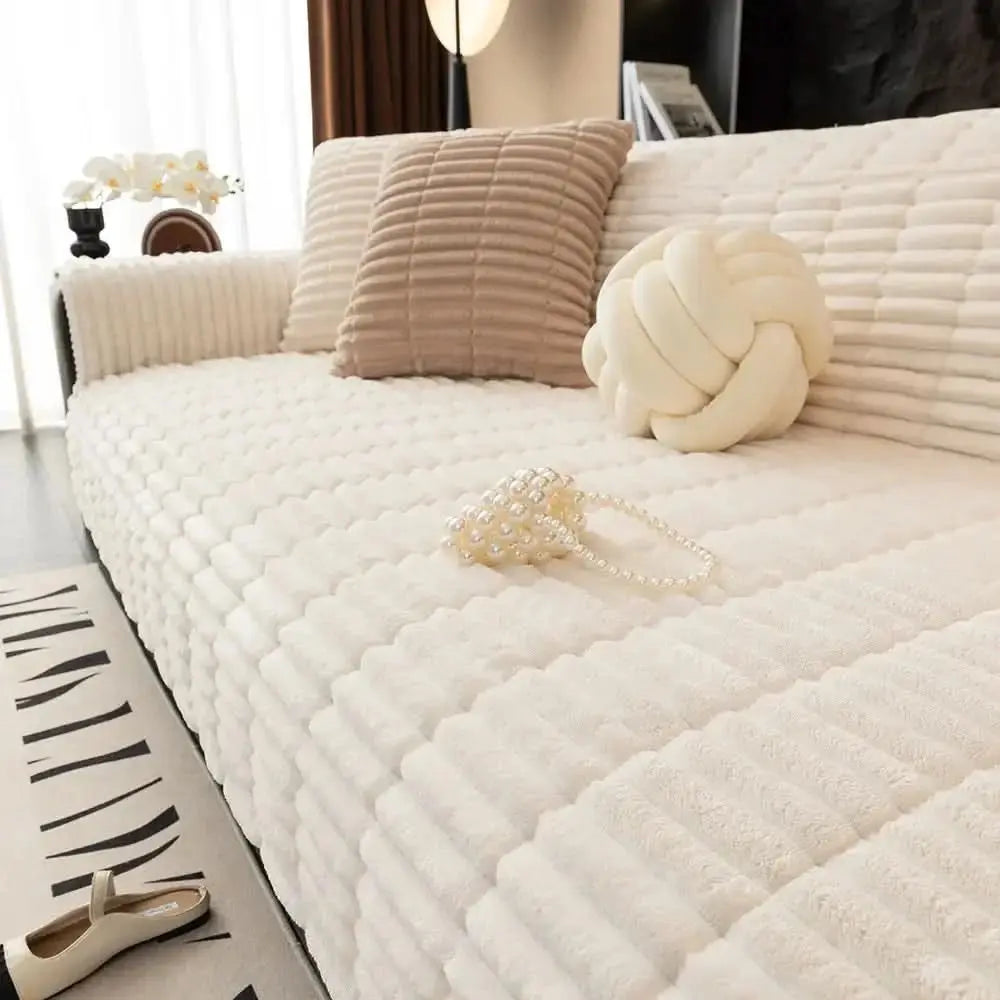 One-Piece Cozy Flannel Sofa Protection Non-Slip Couch Cover Tektoty