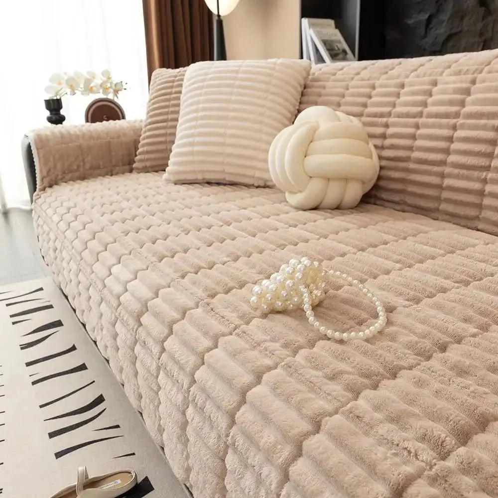 One-Piece Cozy Flannel Sofa Protection Non-Slip Couch Cover Tektoty