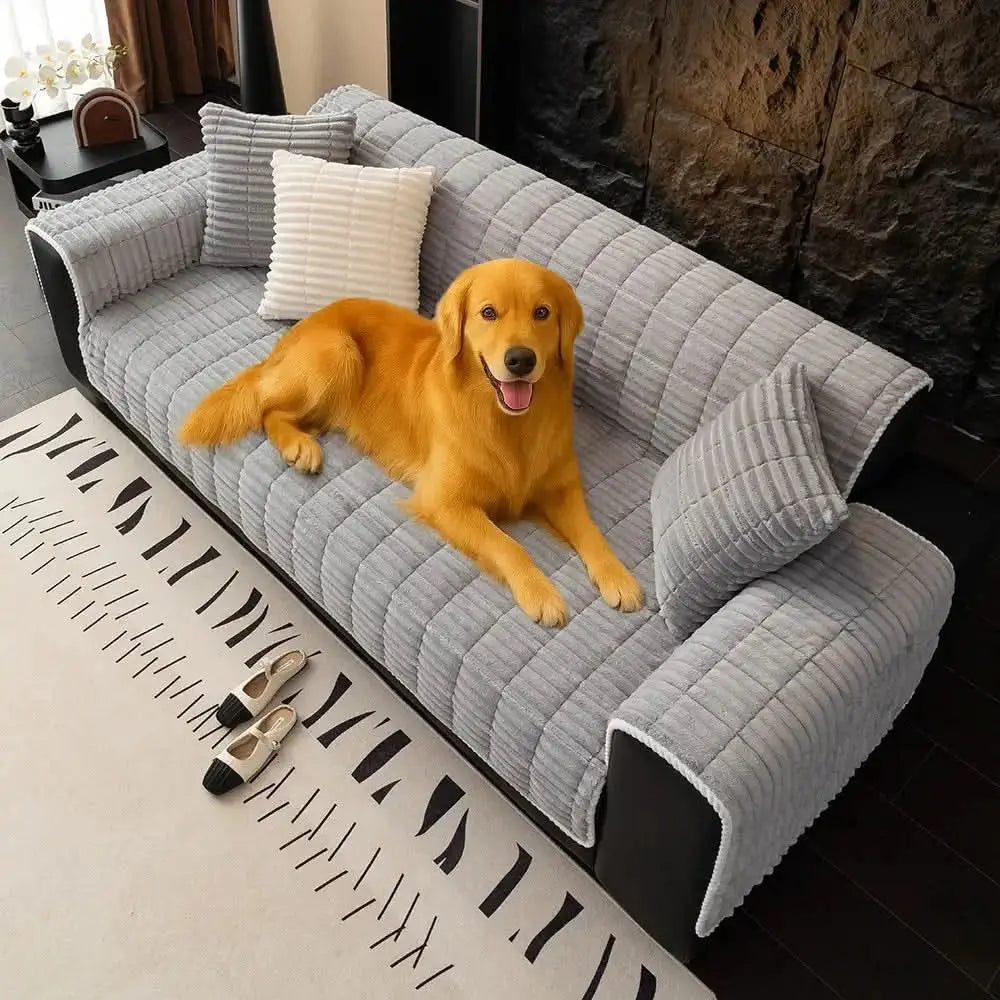 One-Piece Cozy Flannel Sofa Protection Non-Slip Couch Cover Tektoty