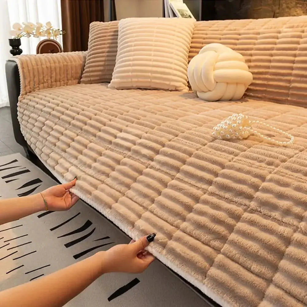 One-Piece Cozy Flannel Sofa Protection Non-Slip Couch Cover Tektoty