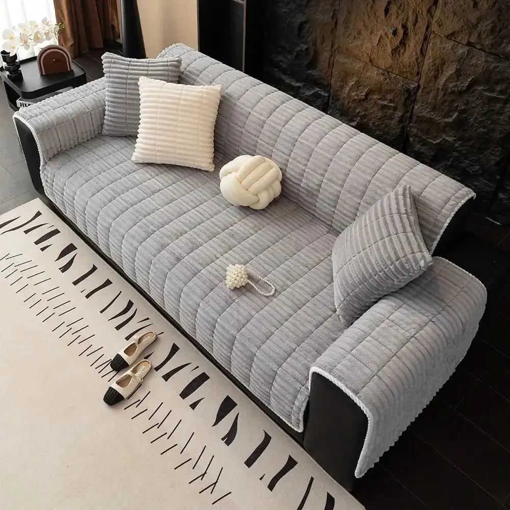 One-Piece Cozy Flannel Sofa Protection Non-Slip Couch Cover Tektoty