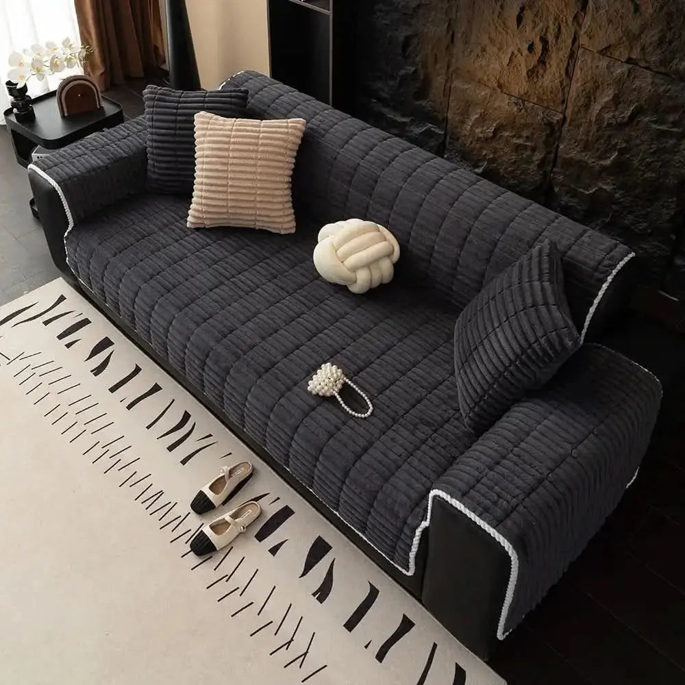 One-Piece Cozy Flannel Sofa Protection Non-Slip Couch Cover Tektoty