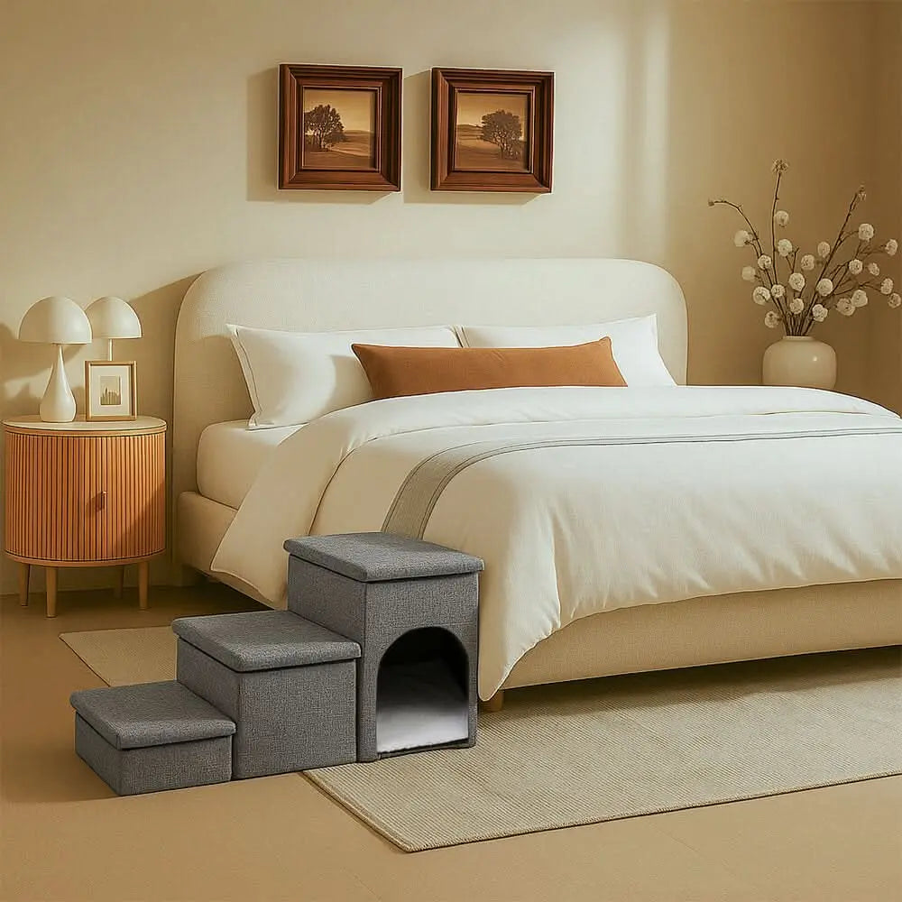 Portable Multi-Functional Foldable Dog Stairs with Storage and Condo Tektoty